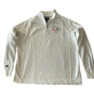 🧡Janspot University of Miami Men’s size XL 1/4 zip. White w/ green & orange logo
